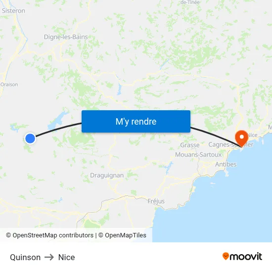 Quinson to Nice map