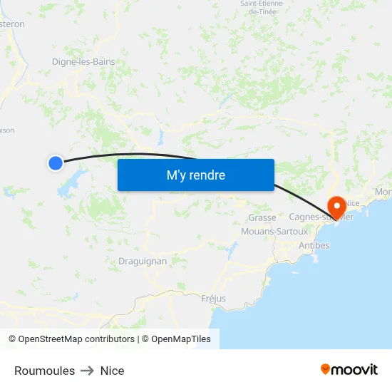 Roumoules to Nice map