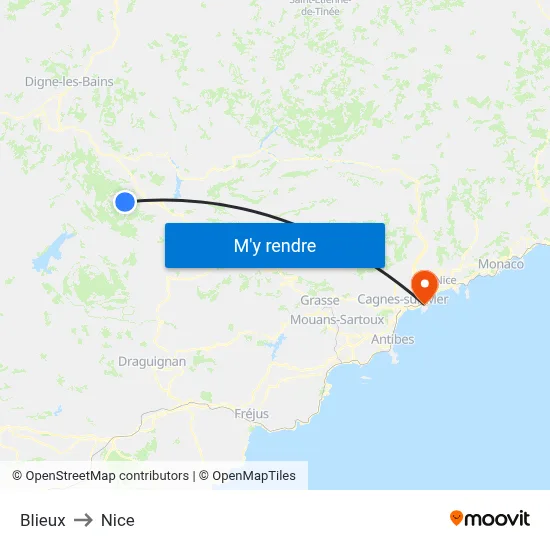 Blieux to Nice map