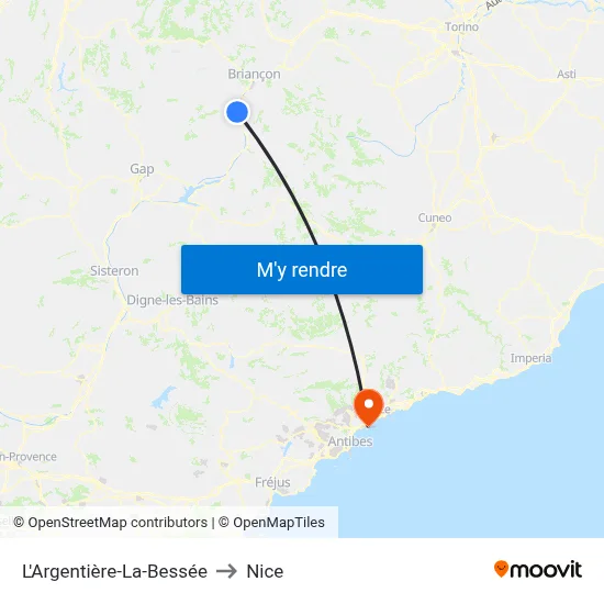 L'Argentière-La-Bessée to Nice map