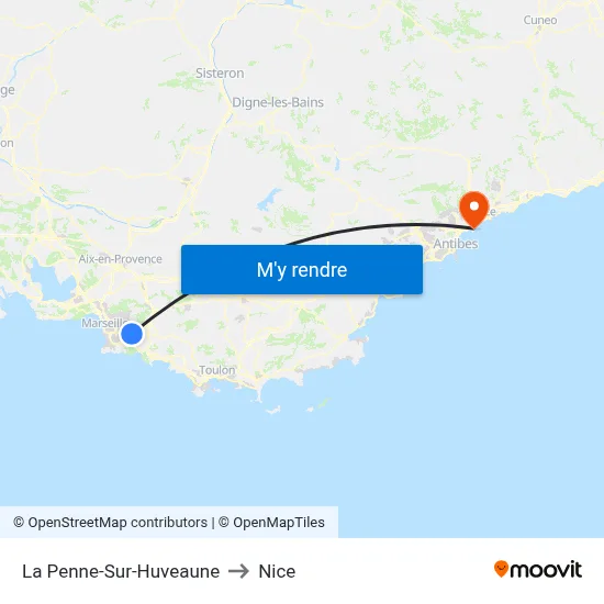 La Penne-Sur-Huveaune to Nice map