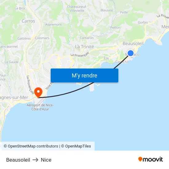 Beausoleil to Nice map