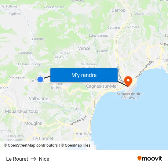 Le Rouret to Nice map