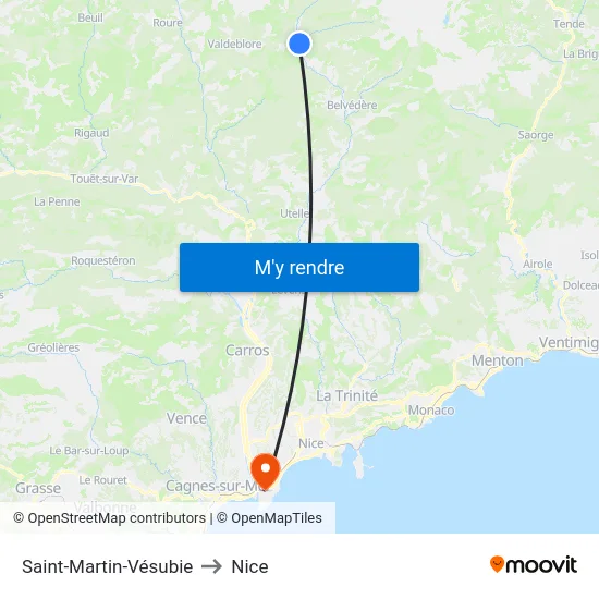 Saint-Martin-Vésubie to Nice map