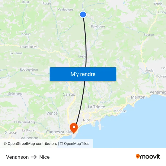 Venanson to Nice map
