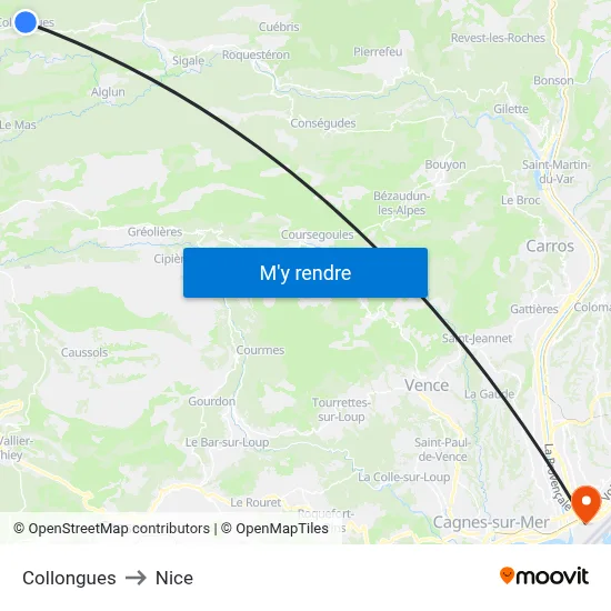 Collongues to Nice map