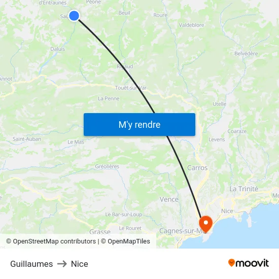 Guillaumes to Nice map