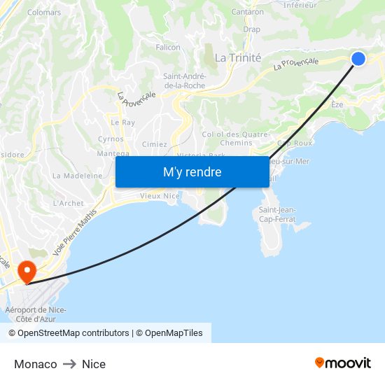 Monaco to Nice map