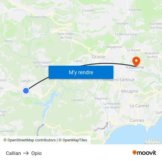 Callian to Opio map