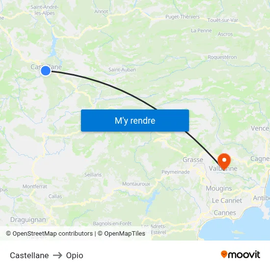Castellane to Opio map