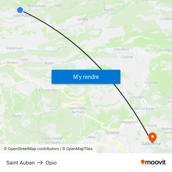 Saint Auban to Opio map