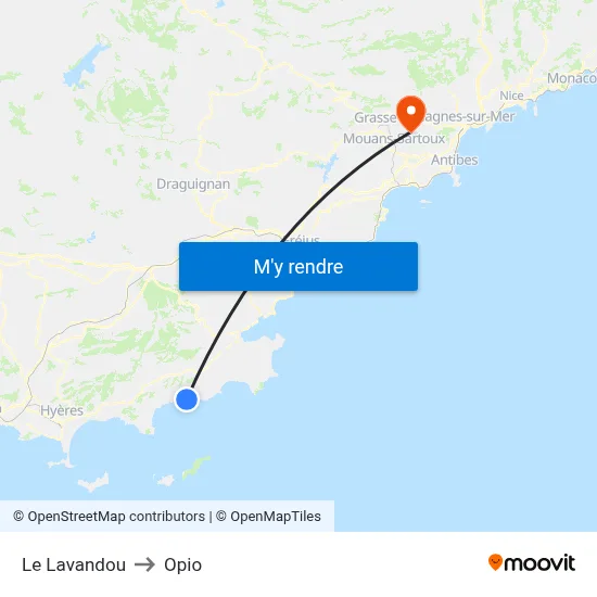 Le Lavandou to Opio map