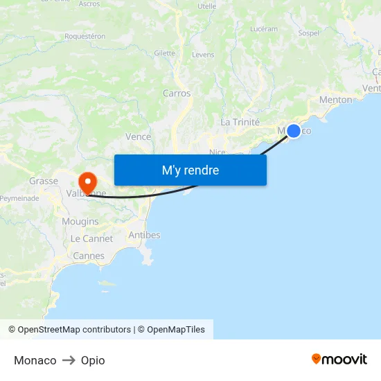 Monaco to Opio map