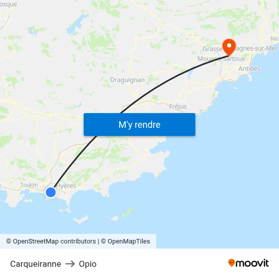 Carqueiranne to Opio map