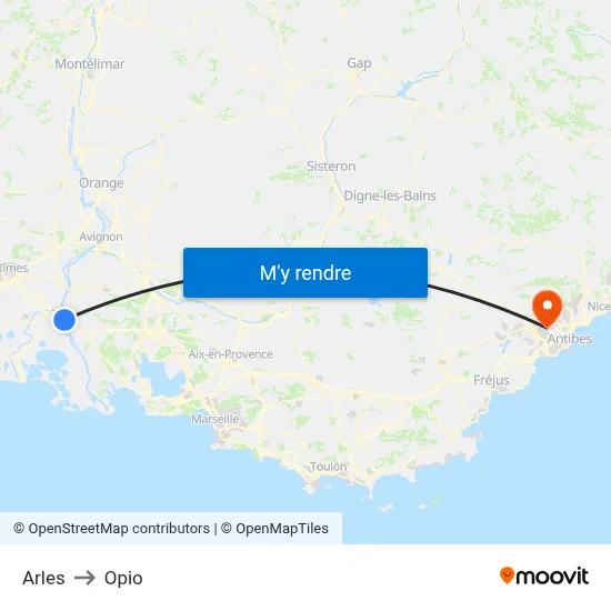 Arles to Opio map