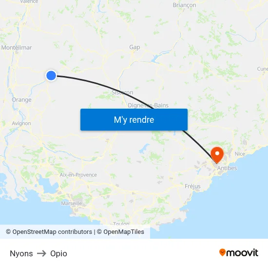 Nyons to Opio map
