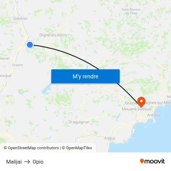 Malijai to Opio map