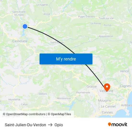 Saint-Julien-Du-Verdon to Opio map