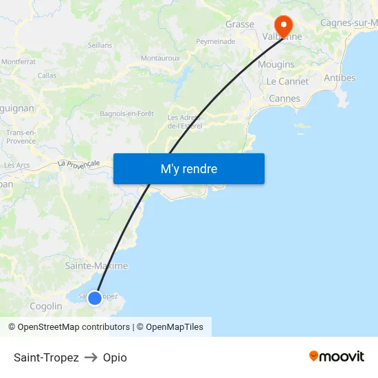 Saint-Tropez to Opio map