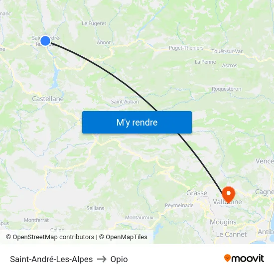 Saint-André-Les-Alpes to Opio map