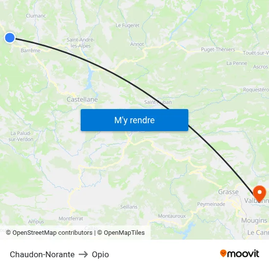 Chaudon-Norante to Opio map