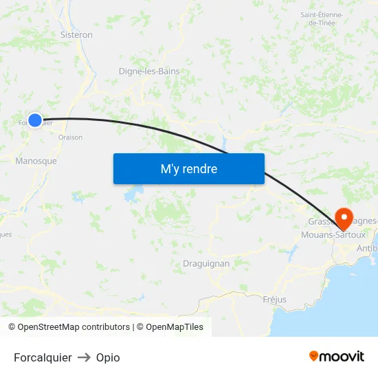 Forcalquier to Opio map