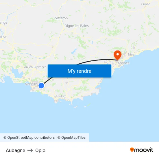 Aubagne to Opio map