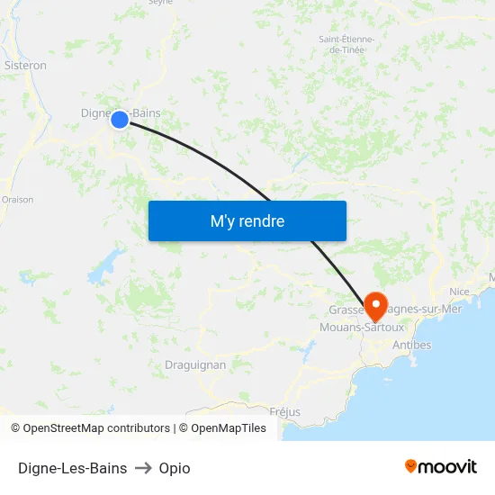 Digne-Les-Bains to Opio map