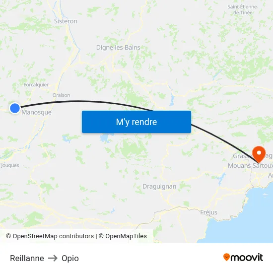 Reillanne to Opio map