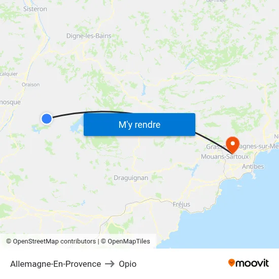 Allemagne-En-Provence to Opio map