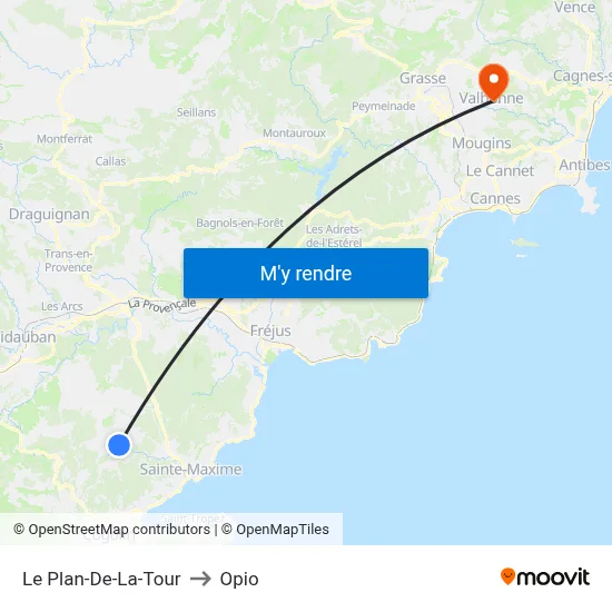 Le Plan-De-La-Tour to Opio map