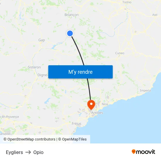 Eygliers to Opio map