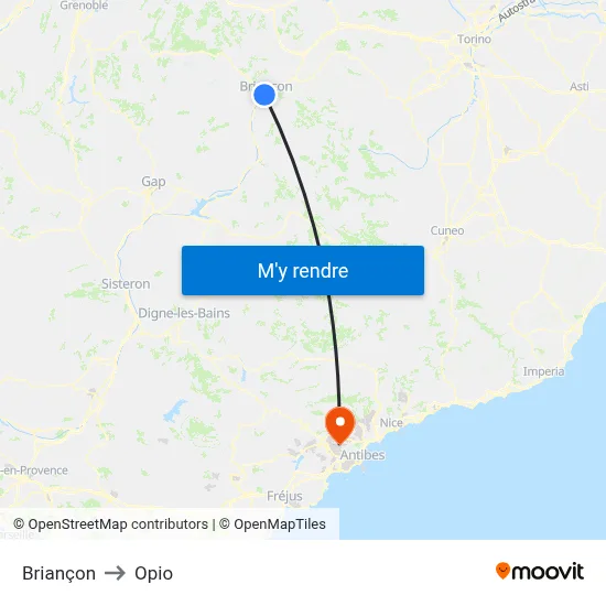 Briançon to Opio map