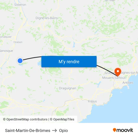 Saint-Martin-De-Brômes to Opio map