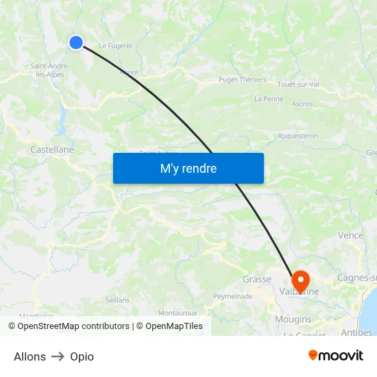 Allons to Opio map