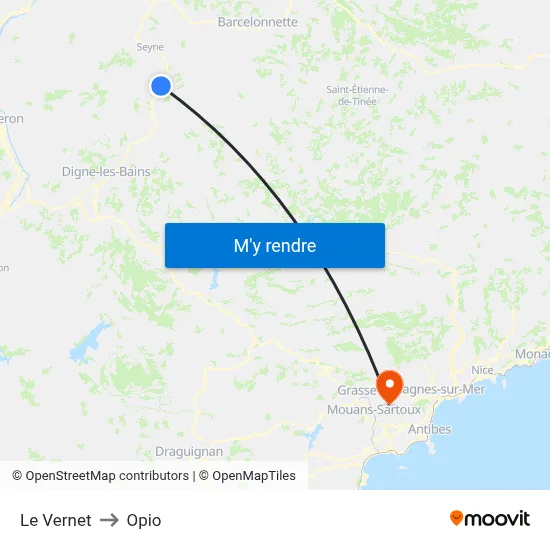 Le Vernet to Opio map