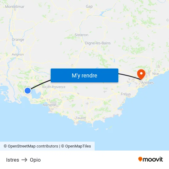 Istres to Opio map