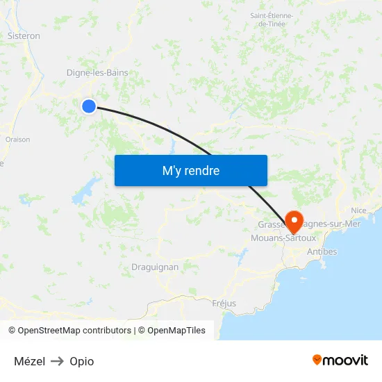 Mézel to Opio map