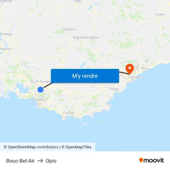 Bouc-Bel-Air to Opio map