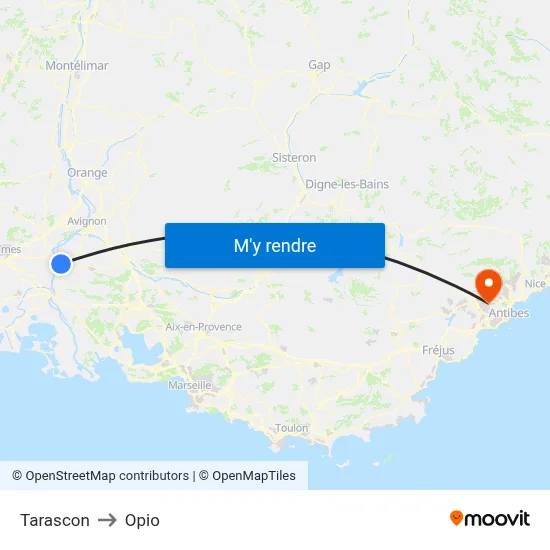 Tarascon to Opio map