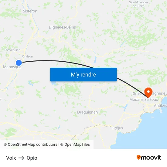 Volx to Opio map