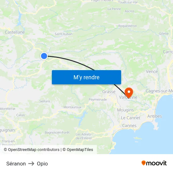 Séranon to Opio map
