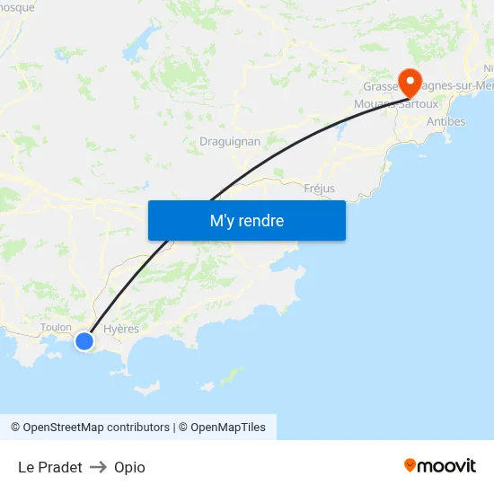 Le Pradet to Opio map