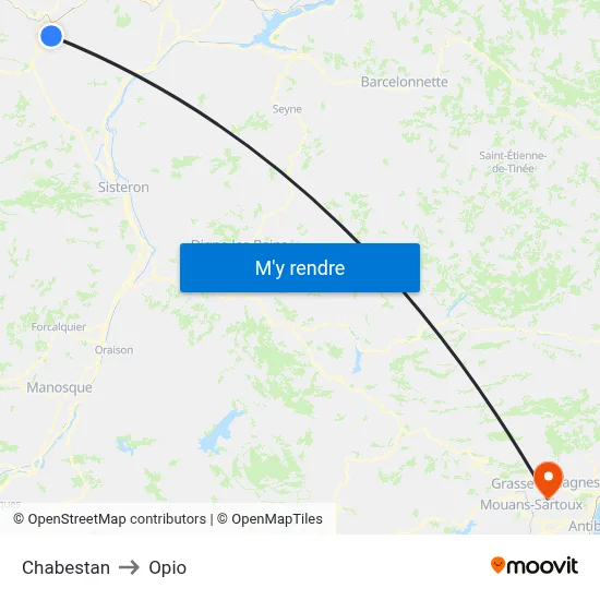 Chabestan to Opio map