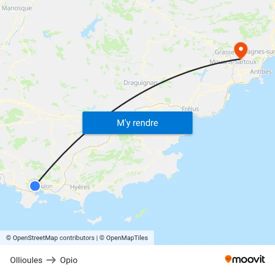 Ollioules to Opio map