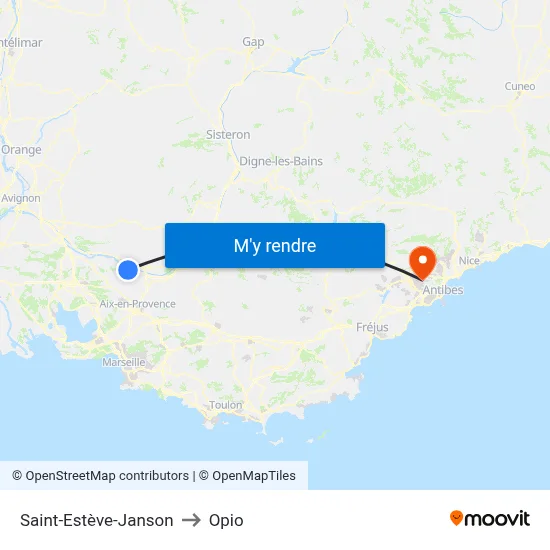 Saint-Estève-Janson to Opio map