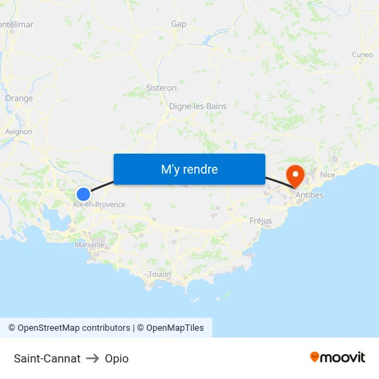 Saint-Cannat to Opio map