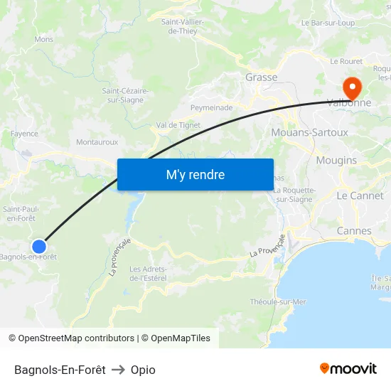 Bagnols-En-Forêt to Opio map
