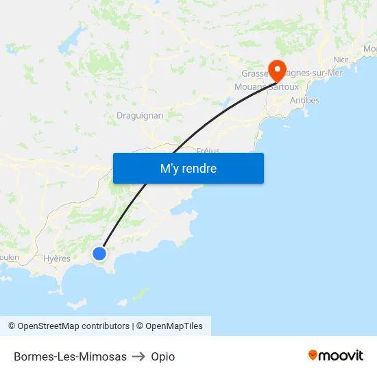 Bormes-Les-Mimosas to Opio map