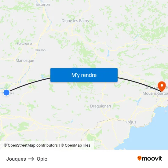 Jouques to Opio map